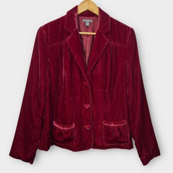 Apt. 9 Jackets & Blazers - Burgundy Velour Blazer Top Women Holiday Christmas Velvet Y2K Romantic Academia
